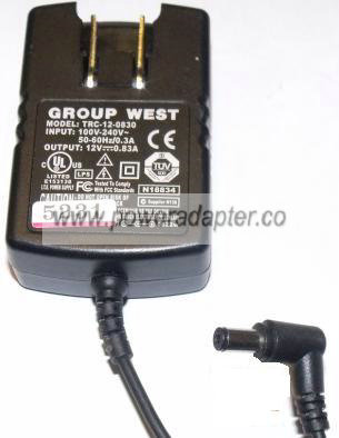 GROUP WEST TRC-12-0830 AC ADAPTER 12Vdc 10.83A DIRECT PLUG IN PO